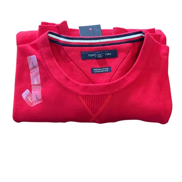 HILFIGER Men's Pullover Classic Red Crew Neck Logo Sweater Cotton Size LG NWT - Picture 13 of 13